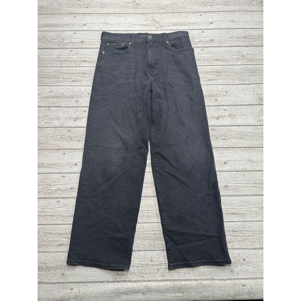 American Eagle Jeans Mens 30x32 Black Faded Denim Relaxed Fit Wide Leg High Rise